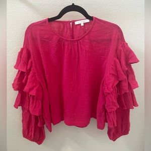 Olivaceous Ruffle-Sleeve Blouse NWOT